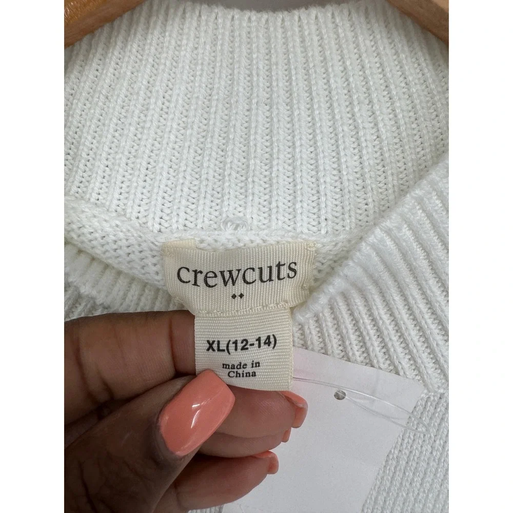 Crewcuts Striped Mockneck Sweater Kids XL 12-14 White Navy Blue Preppy Classic